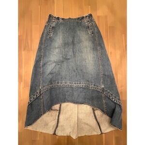 Gap Denim Maxi Skirt Blue High Waisted Distressed Ruffle Midi Size 8